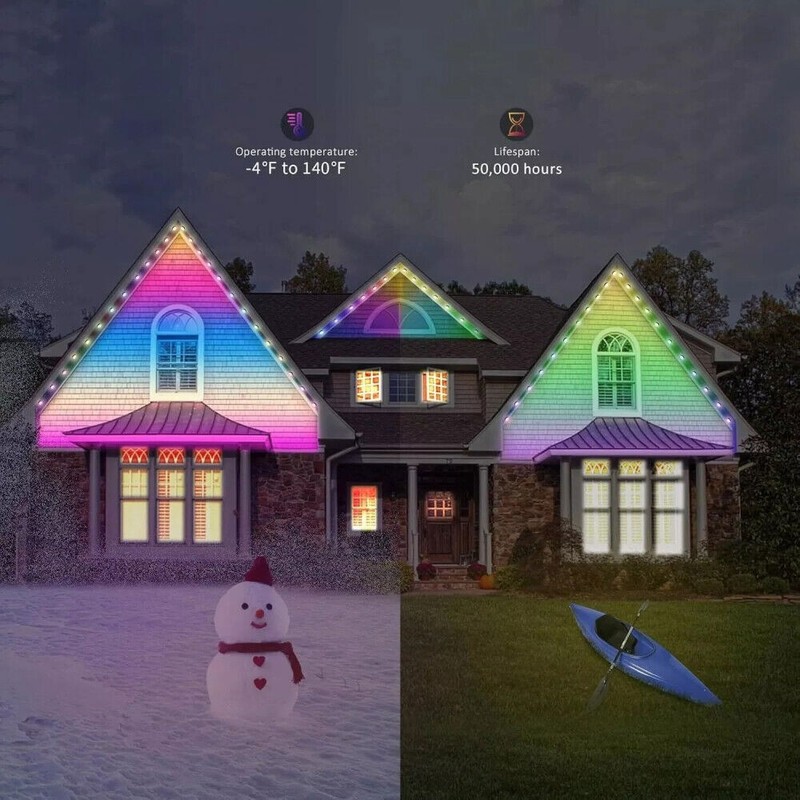 APP & Voice Control Smart Outdoor LED Strip Lights 20M RGBIC Permanent for Party gallery