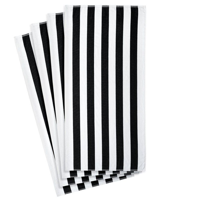 Cabana Stripe Beach Towels, 4 Pack, 58 in x 28 in, Black