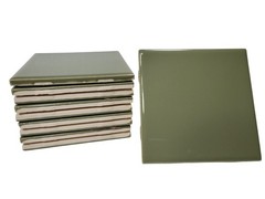 Avocado Green Ceramic Tile Shower Backsplash 4.25 in Subway Mid Century Modern