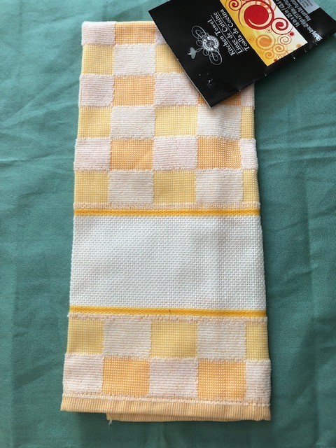 kitchen towel – cotton white/ yellow checks for cross stitching – 16 x 25″ NEW