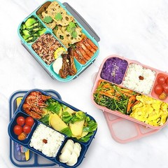 Bento Box Adult Lunch Box, 4 Compartments Lunchable Food Container with Utensils