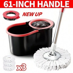 360° Spin Mop and Bucket Set with 3 Microfiber Heads Adjustable Handle Cleaning