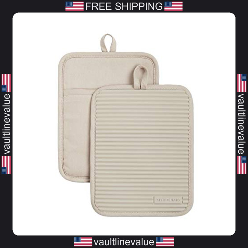 KitchenAid 2 Pack Silicone Pot Holders 7×9 Heat Resistant Non Slip Kitchen Grips