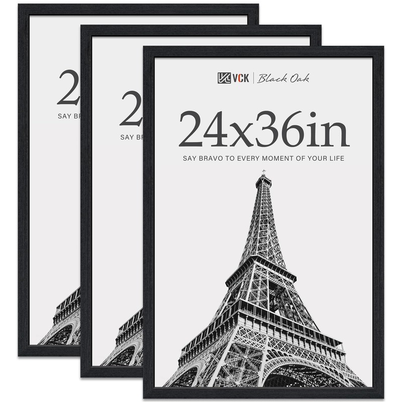 24x36 Frames Set of 3, Black Oak Wood 24 x 36 Poster Frame for Wall and Table...