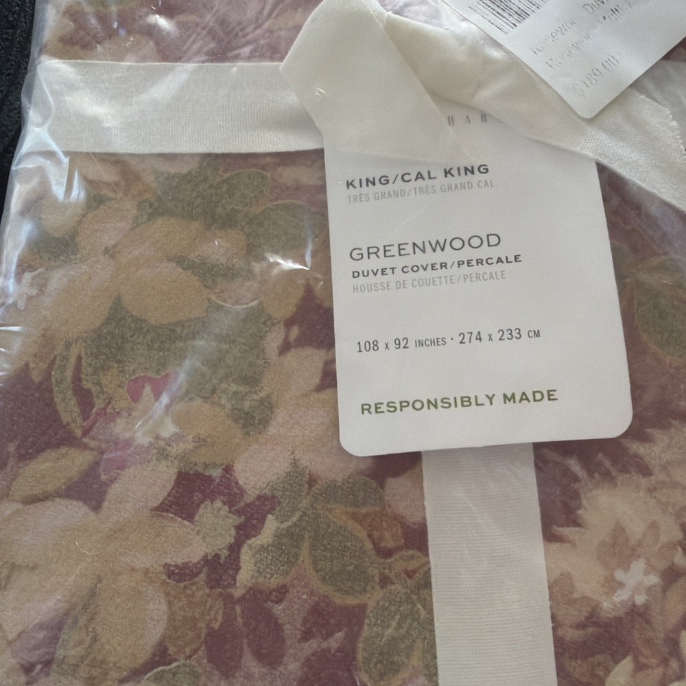 Pottery Barn GREENWOOD Percale King / Cal King Duvet Rosewood New w/tags