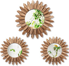 Gulfmew 3 Pcs Boho Wall Decor Mirror 16.9 Inch 11.8 Sunburst As Show