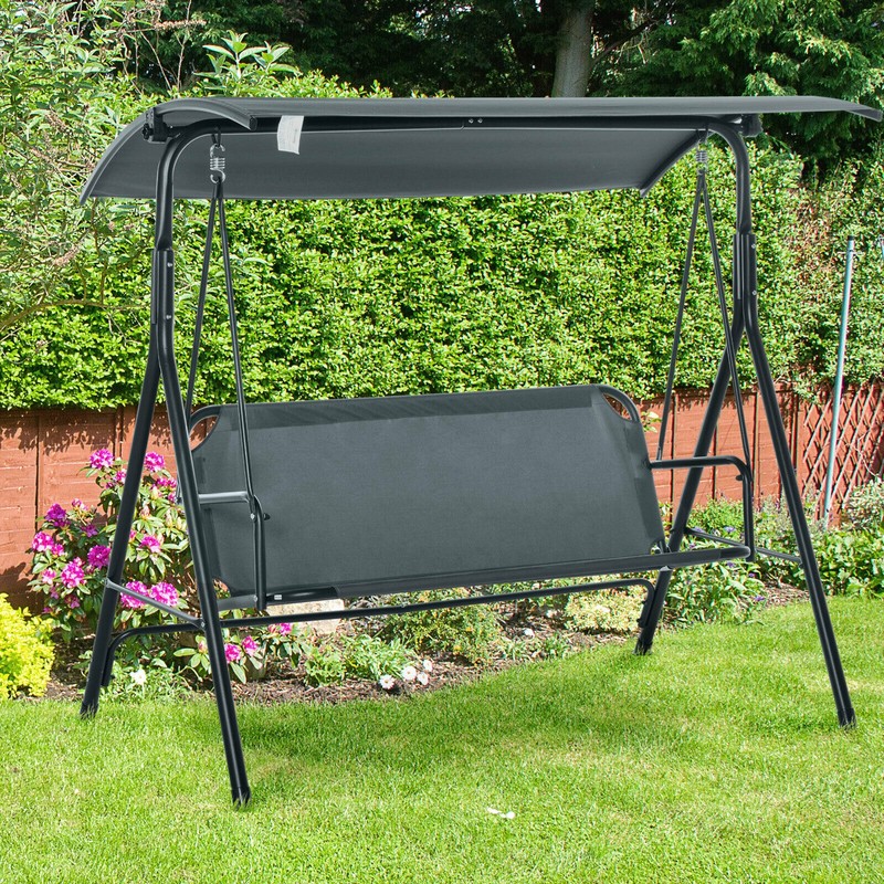 3-Seat Outdoor Patio Swing Bench with Stand Sun Shade Canopy for Adults Porch