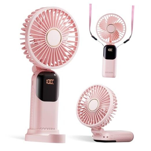 Portable Fan, 4200mAh Battery Operated Fan, 5 Speeds&Digital Display, Pink