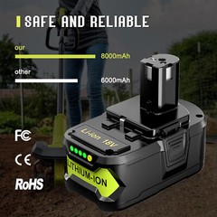 High Capacity 8.0Ah For RYOBI One+ Plus 18 Volt Lithium-Ion Battery P108 P107