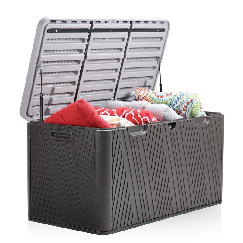 Aoodor 85 Gallon Outdoor Storage Box Deck with Air Rods Organizer Lockable Lid