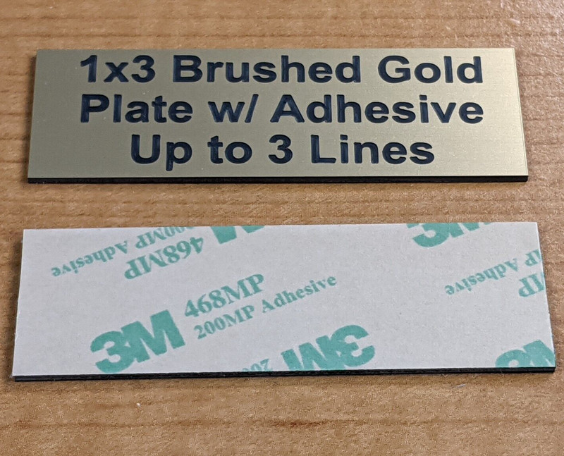 Custom Engraved 1×3 Self-Adhesive Brushed Gold* Plate / Tag Plaque Sign Stick