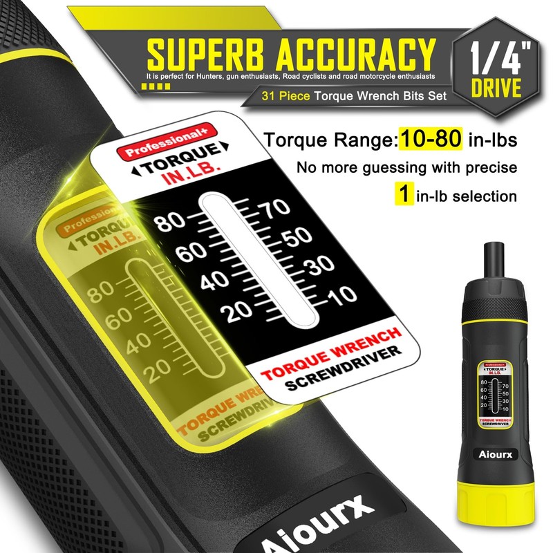 Torque Screwdriver Set, 10-80 Inch Pounds lbs, 31 Piece 1/4" Drive Torque Scr gallery