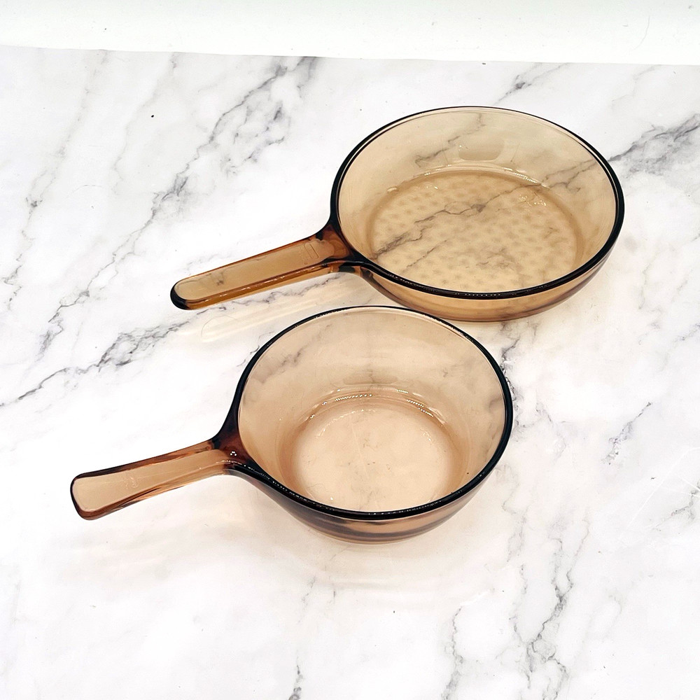 Vision Corning Ware 0.5L Pyrex Amber 0.5L Sauce Pan & 7″ Fry Pan No Lid