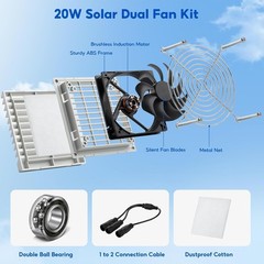 20W Solar Fan with Battery Waterproof Exhaust Fans for Coop, Shed, Greenhouse