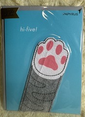 Papyrus Bird & Quill BLANK ALL OCCASIONS Card Felt 3D Cat Paw hi-five!