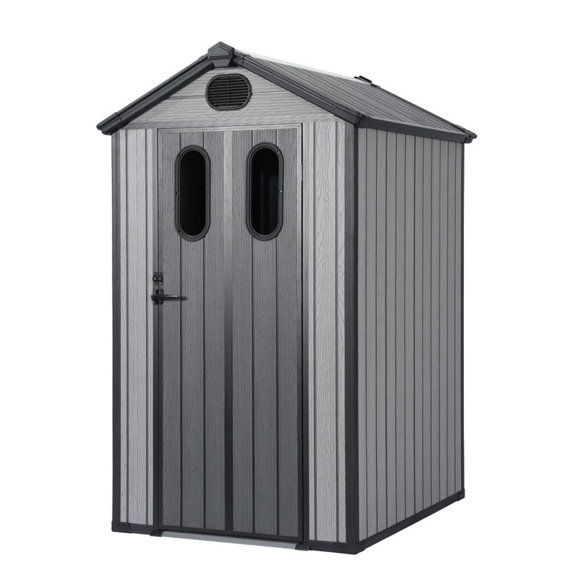 Aoodor 4/5/6 FT Outdoor Storage Shed Resin Tool House Lockable Door 4 Windows