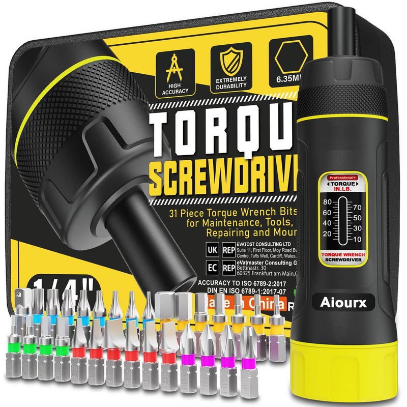 Aiourx Torque Screwdriver Set, 10-80 Inch in.-lb. Standard, Yellow