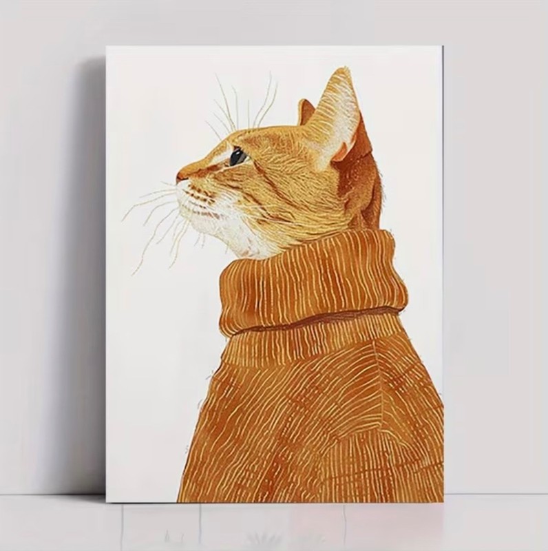 Cat Canvas Wall Art CAT IN TURTLENECK Tabby Whimsical Humorous 12 x 16 938