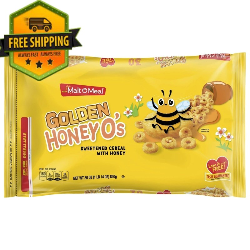 Malt-O-Meal Golden Honey O’s Cereal, 30 oz – Crunchy Breakfast Cereal