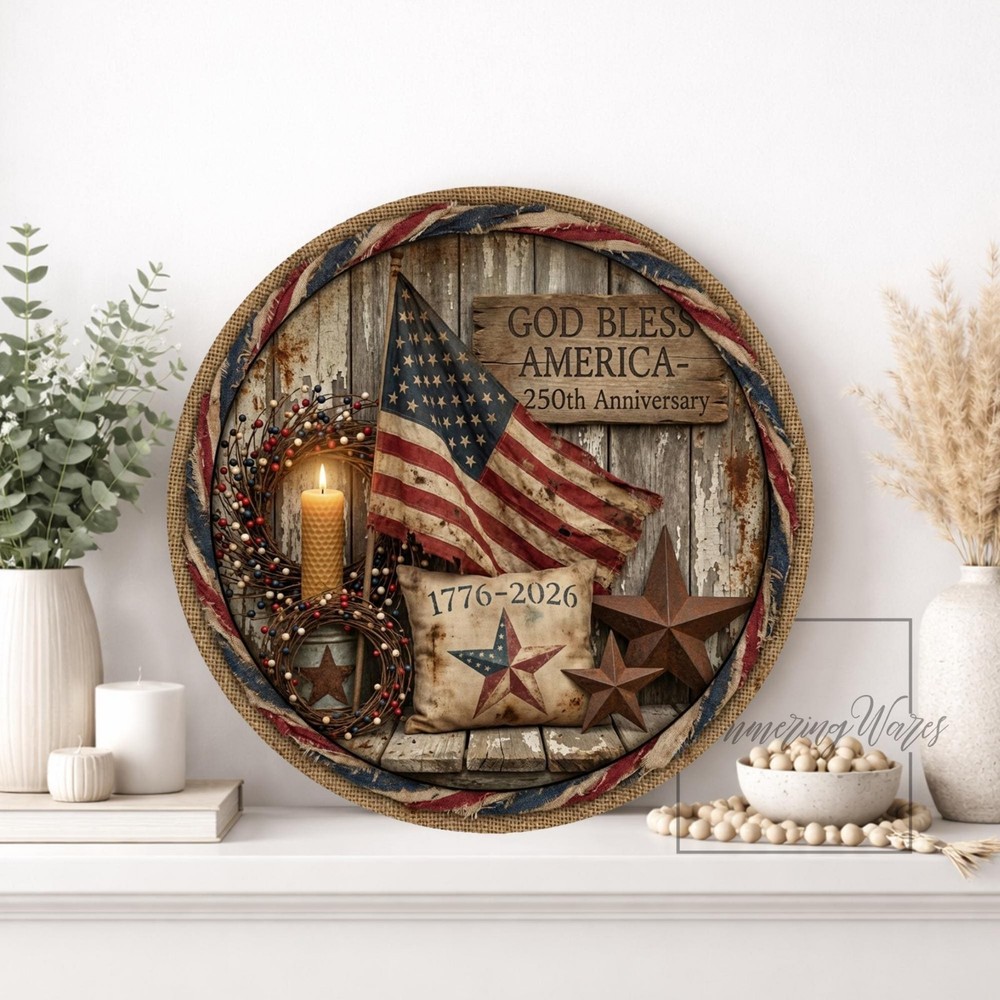 USA 250th Anniversary Metal Wreath Sign Patriotic Welcome Door Wall Decor Gift