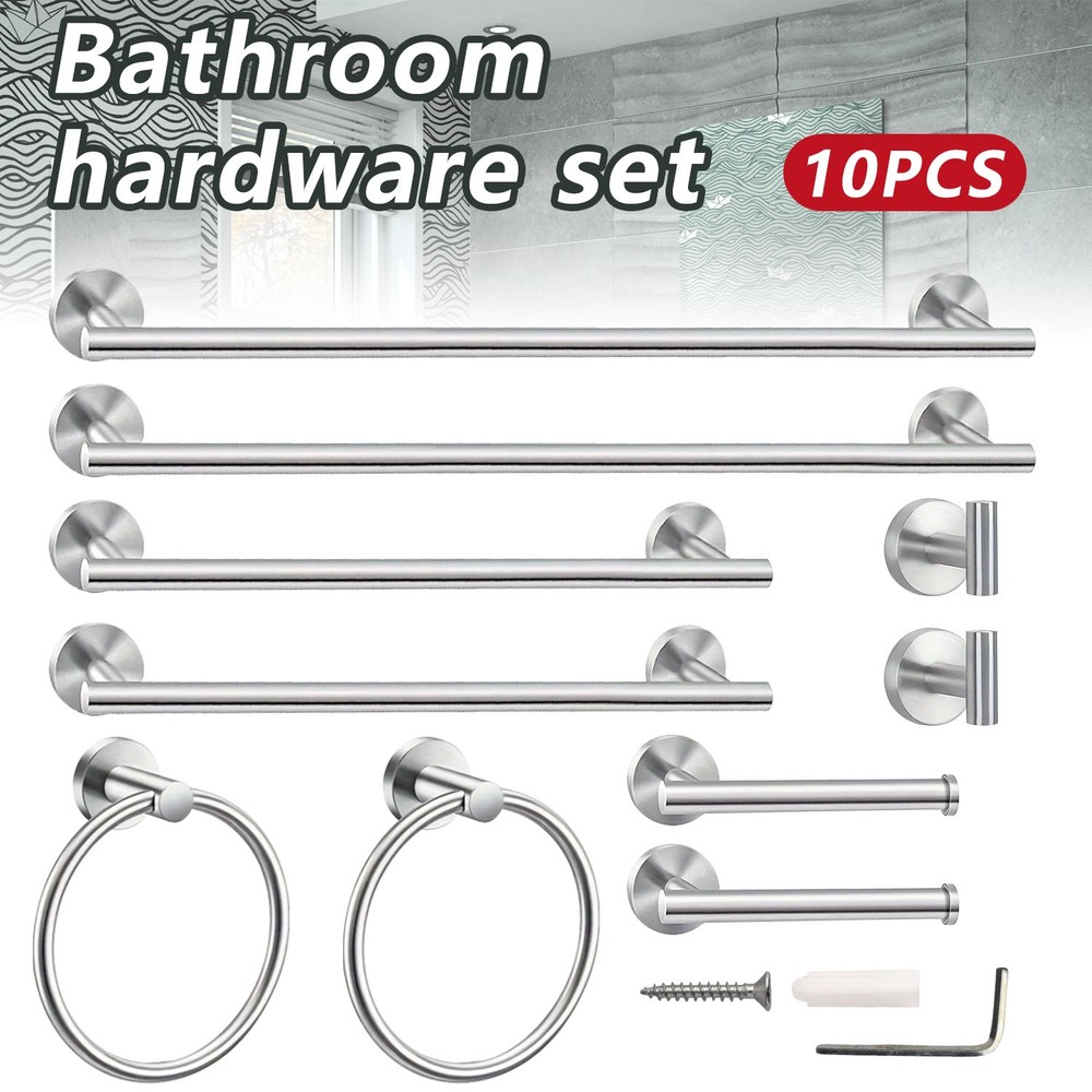 10 PCS Brushed Nickel Bathroom Hardware Towel Bar Set Bathroom Accessories Set
