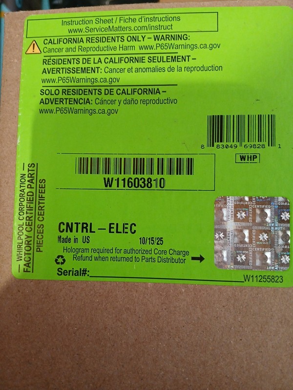 BRAND NEW!! OEM Whirlpool W11603810 Washing Machine Control Board