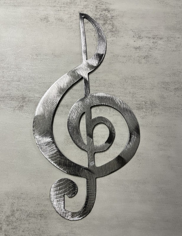 Treble Clef – Silver Polished Steel Musical Note Music Metal Wall Accent 12″x 6″