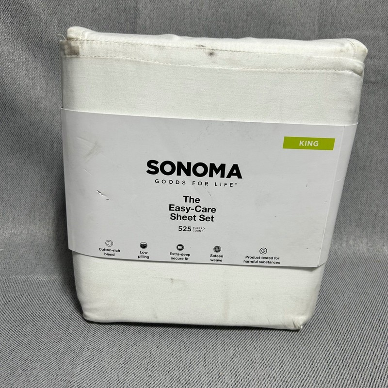 Sonoma Easy-Care Sheet Set King White 525 TC Cotton Blend 4pc Sateen