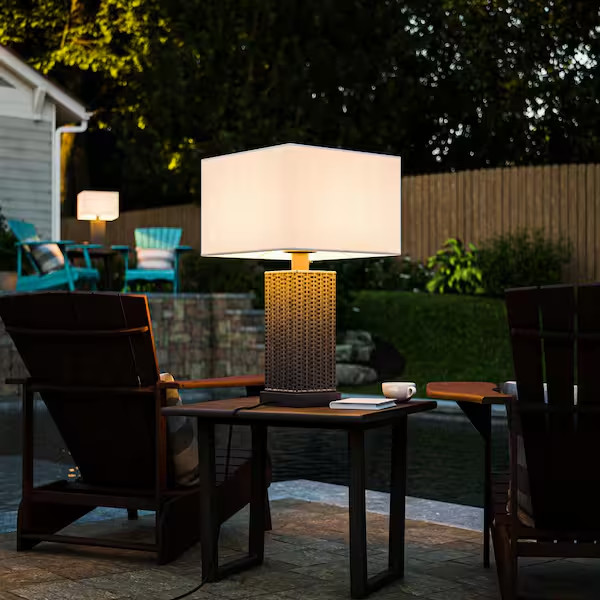 Gray white shade box outdoor or Indoor Square Table light Lamp 27.5 in.