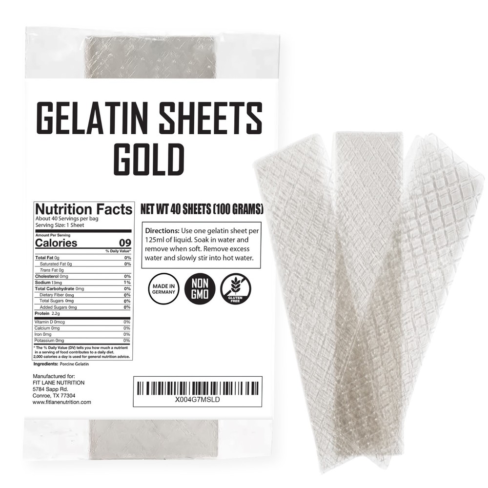 Gold Gelatin Sheets for Baking – 40 Count (100 Grams) – Unflavored