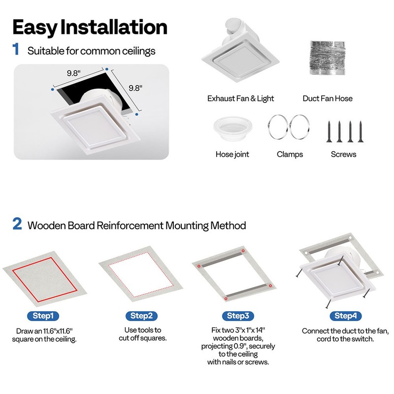 2set Bathroom Exhaust Fan 165 CFM with 6500K LED Light & Duct Hose 1.5 Sones Fan gallery