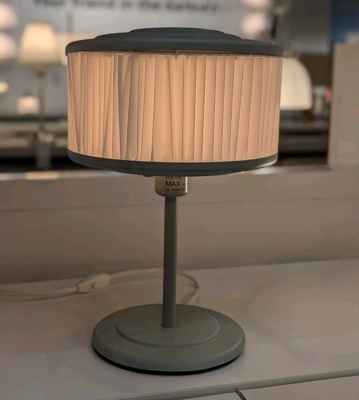 IKEA REMTANG Table Lamp w Lampshade Gray Green 15″ 905.664.09 New