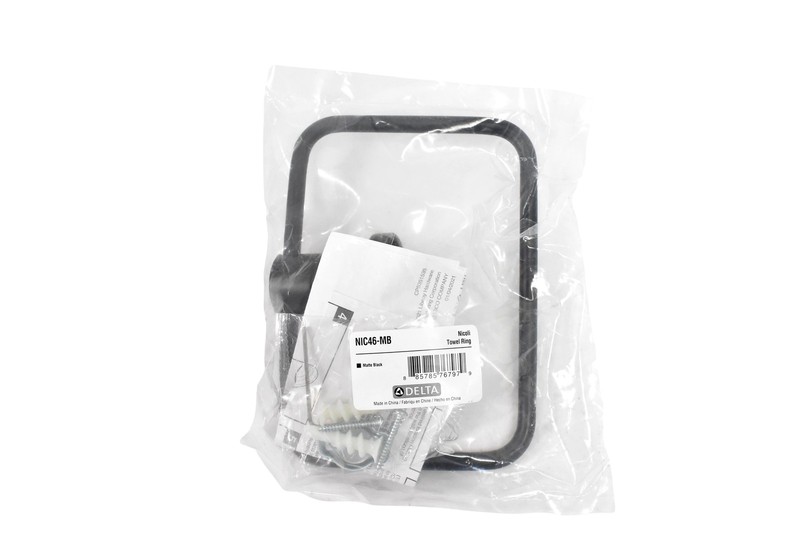 Delta NIC46-MB Nicoli Towel Ring Matte Black Bathroom Hardware New Open Box