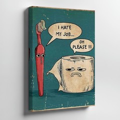 Funny Cartoon Toothbrush And Toilet Paper I Hate My Job Canvas Wall Art Print
