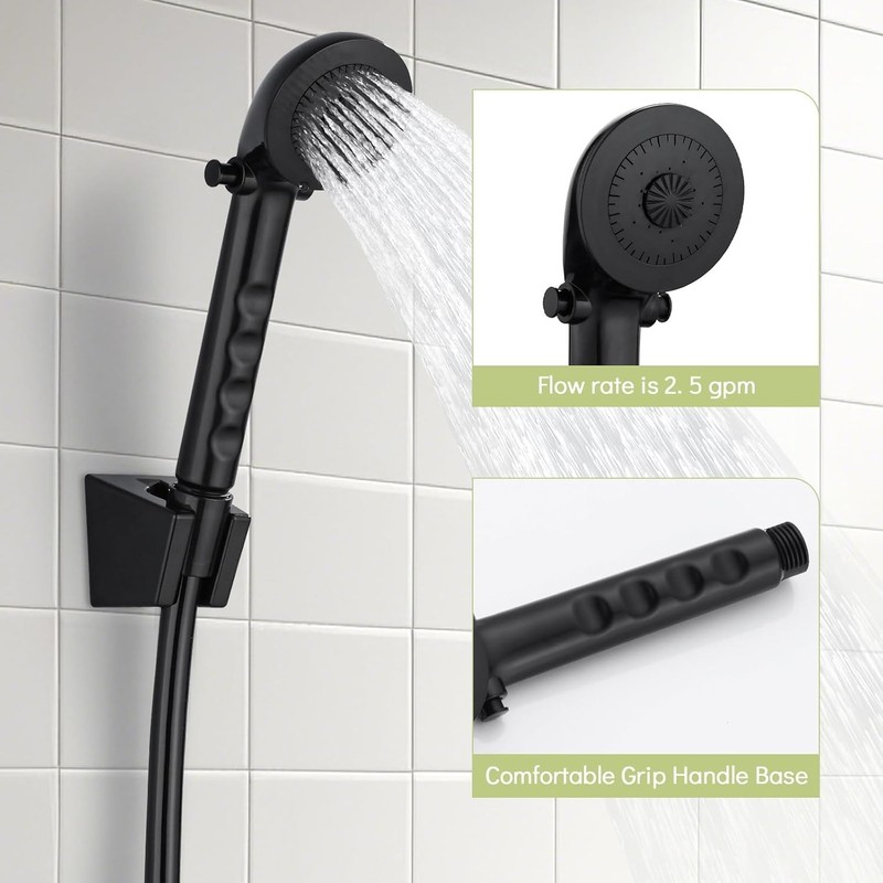 RV Shower Head + 47″ No-Kink Hose Outdoor Non-Metallic Matte Black Water Saving