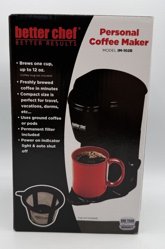 Better Chef Personal Coffee Maker Single 12oz. Cup Brewer Black IM-102B New