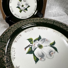 Taylor Smith Taylor Dogwood Green Gold Filigree Bread Plates Set of 4 6.25″