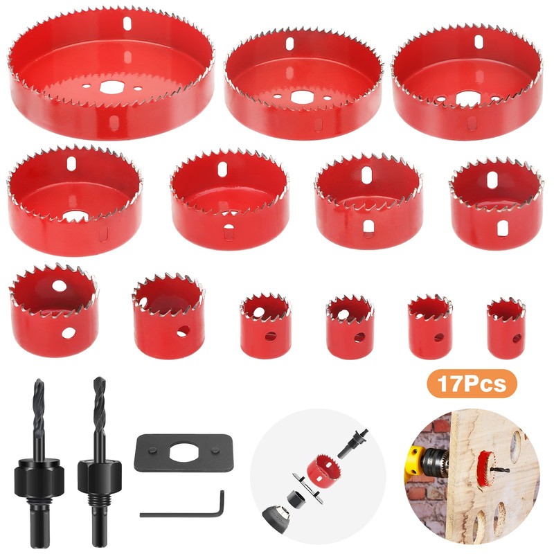 17pcs 3/4″-5″ HSS BI-Metal Hole Saw Set 1″ Cutting Depth w/ Drill Bit Wrench