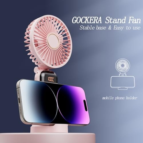 Portable Fan, 4200mAh Battery Operated Fan, 5 Speeds&Digital Display, Pink gallery