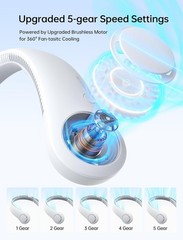 JISULIFE Portable Neck Fan, Hands-Free Bladeless, 5 Speeds, 4000 mAh Battery Ope