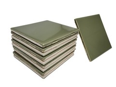 Avocado Green Ceramic Tile Shower Backsplash 4.25 in Subway Mid Century Modern