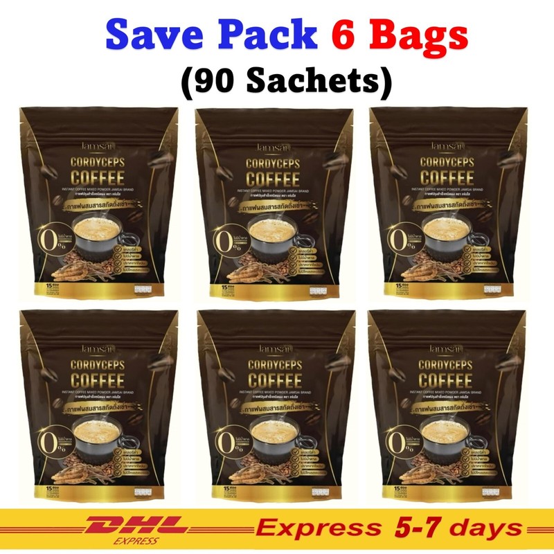 6x Jamsai Cordyceps Coffee Instant Powder Mix Drink Control Hunger No Sugar