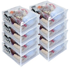 8-Pack Heavy Duty Vinyl Zippered Closet Square Storage Bags Clear 12″ x 15″ x 5″