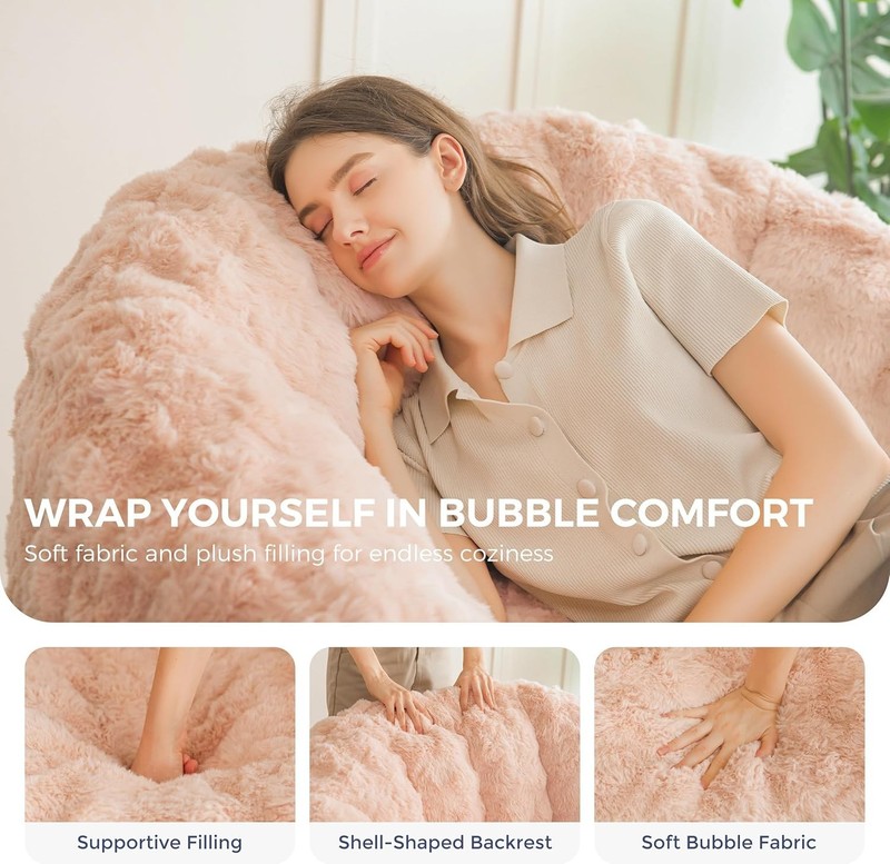 Giant Bean Bag Chair for Adults, Stuffed Shell-Shaped Large Bean Bag Couch, Pink gallery