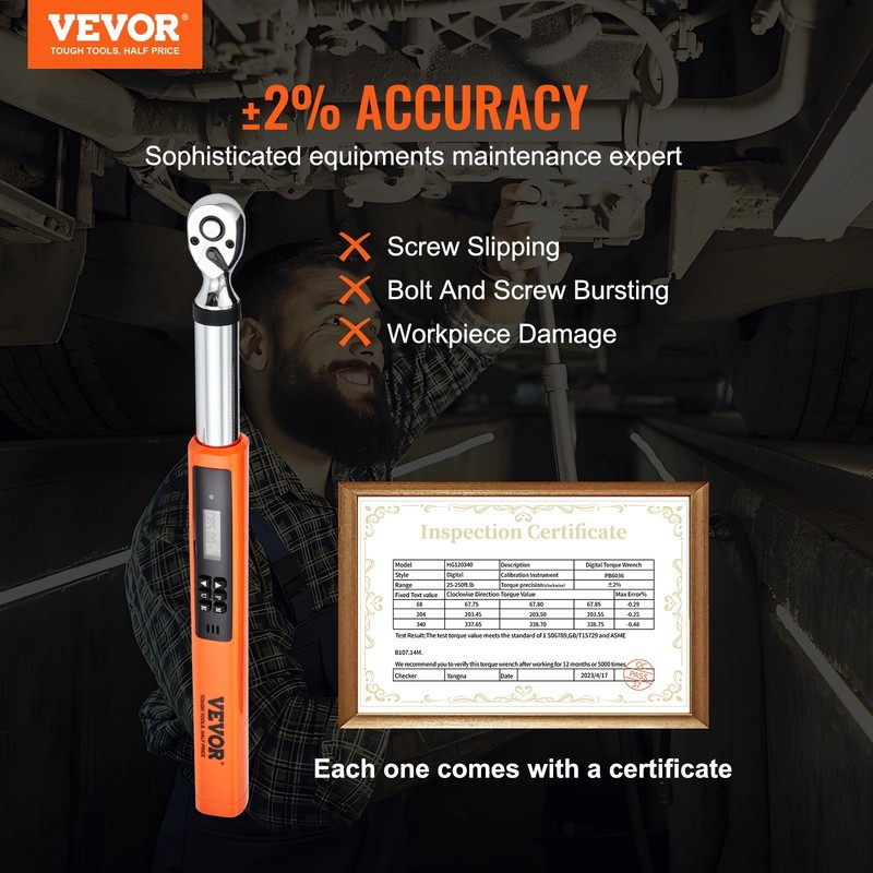 VEVOR Digital Torque Wrench Adjustable Torque Wrench 3/8" Drive 3.7-37 ft.lb gallery