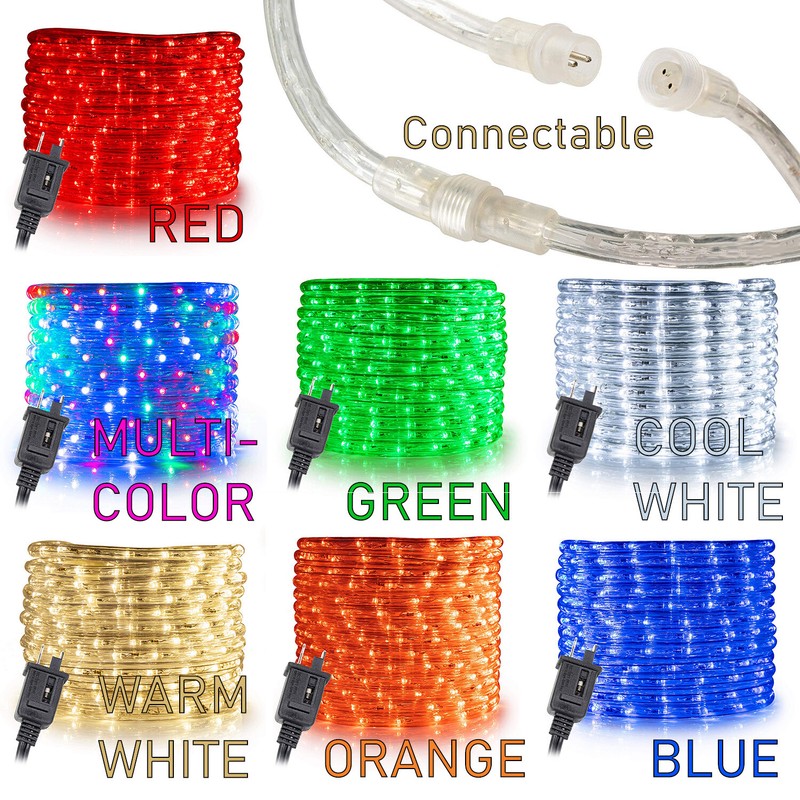 10′ 20′ 25′ 50′ 100′ 150ft Outdoor LED Rope Light Water-Resistant Extend to 300′