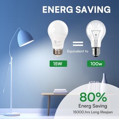 12/24Pack A19 LED Light Bulbs 15W Equivalent 100W Replacement Daylight 5000K E26
