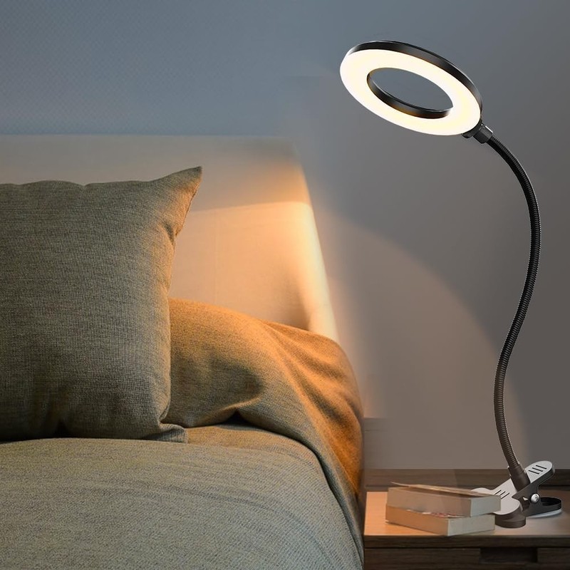 Clip on Lamp for Bed Headboard with Clamp for Reading, Small Clip on Light for D gallery