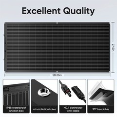 200W Flexible Solar Panel Mono 12V Portable Power Camping Home RV Battery Charge