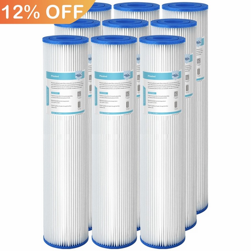 9PCS 20″x4.5″ Washable Pleated Sediment Water Filter 5/20/50 Micron for Big Blue